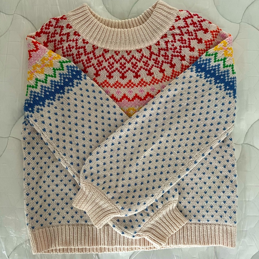 SAYLOR rainbow fairisle sweater size small.